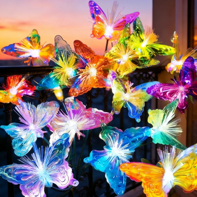 6LEDs Solar-Powered Butterfly Fiber Optic Light - Waterproof Rechargeable Outdoor Garden Decor for Lawn, Yard, and Landscape