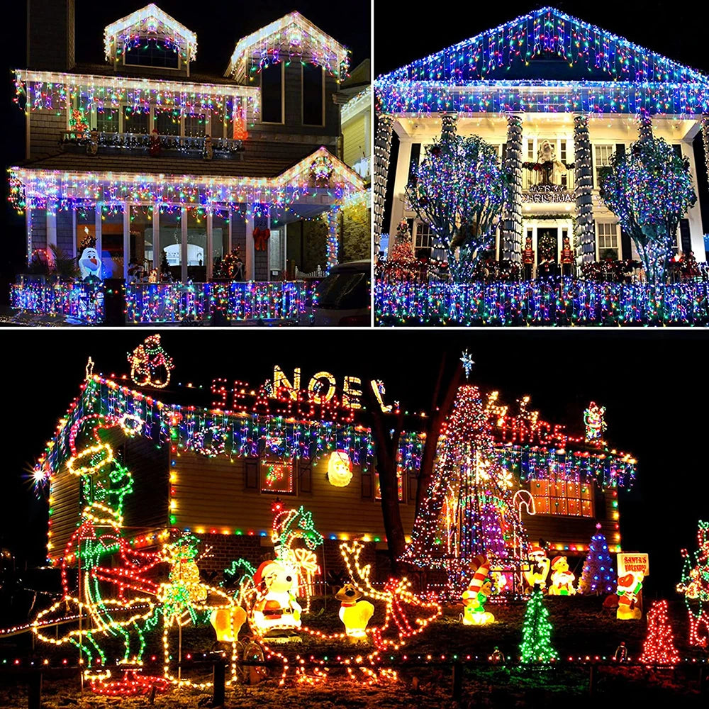 3.5M/7.5M Solar Curtain Icicle Light Outdoor Eaves Decor String Lights Garden Party Yard Christmas Decoration Holiday Garlands