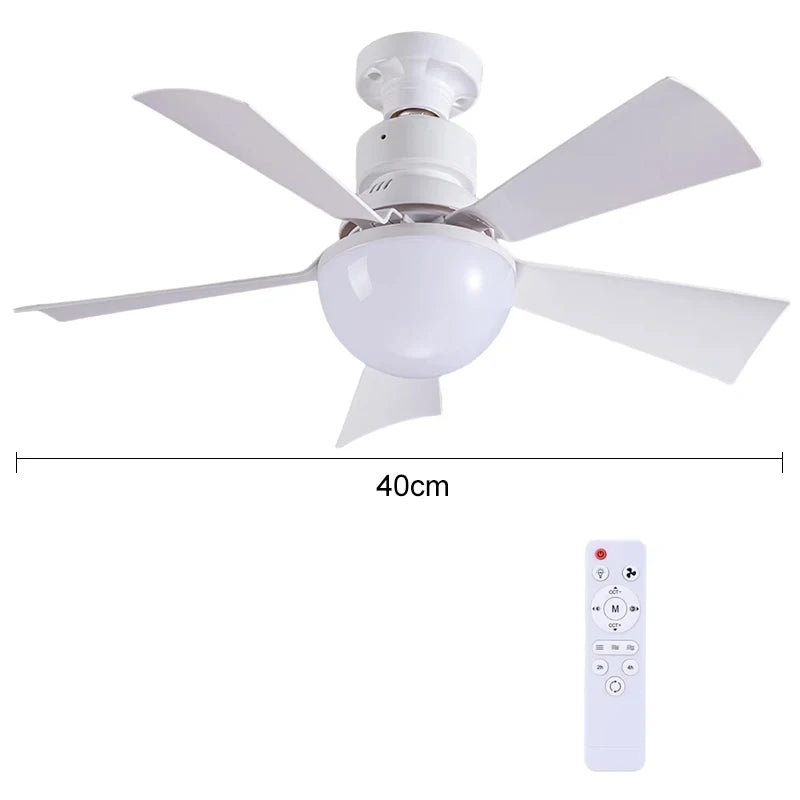 40CM E27 Ceiling Fan Lights with Remote Control Dimming LED Fan Light Black/White Style Cordless Light Socket Fan for Kitchen Bedroom Small Room