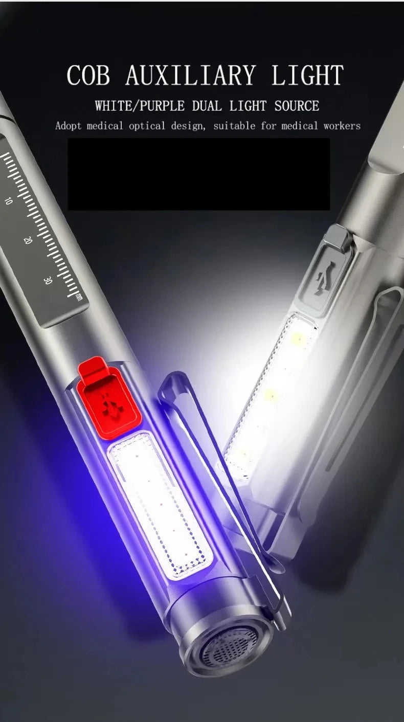 2in 1 Pen Light White Warm Led Eye/Mouth Check Penlight USB Rechargeable Work Camping Hiking Travel Pocket Lighting Flashlight