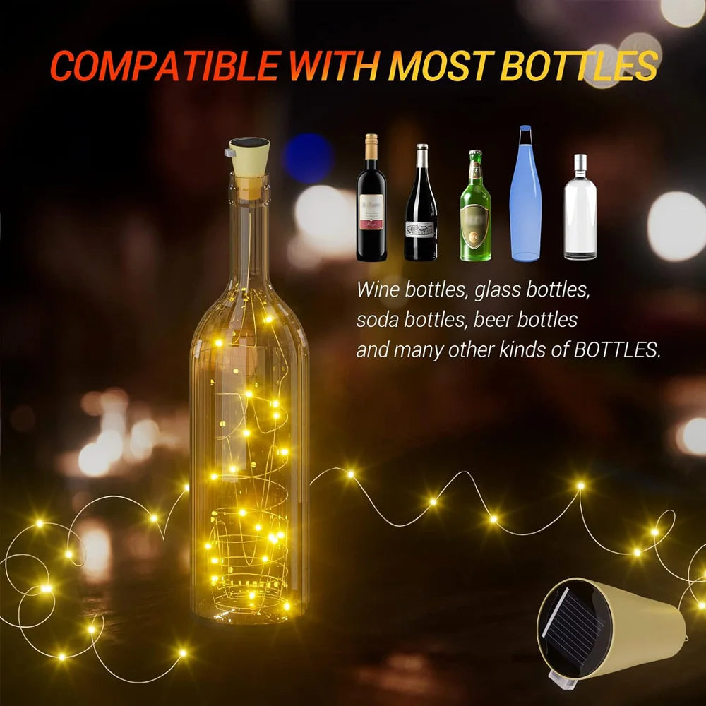 20LEDs Solar Wine Bottle String Light Solar Copper Wire Fairy Lights Cork Shape Christmas Lamp For Wedding Party Garden Decor