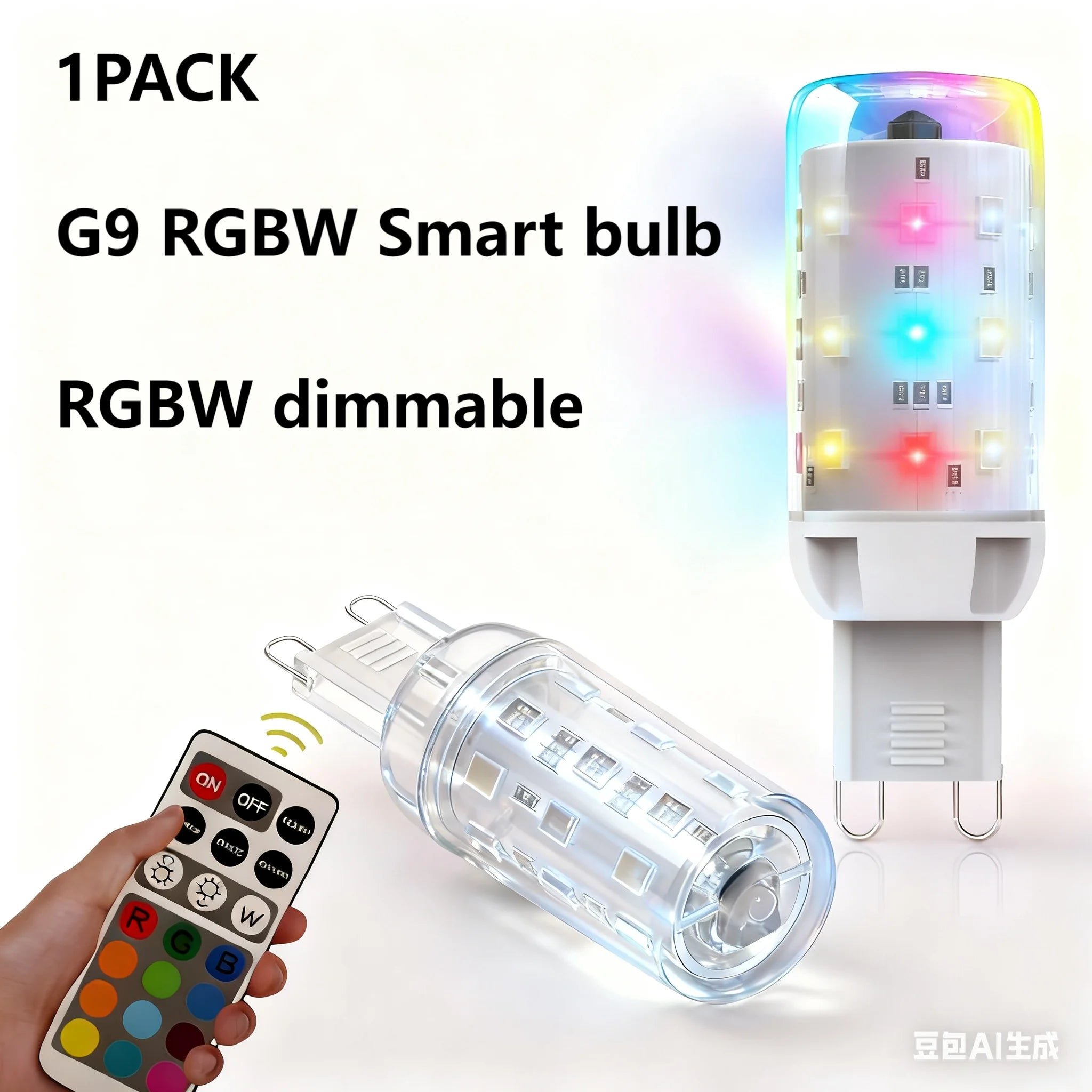 G9 LED Bulb Dimmable,12 Color RGB+Warm White 3000K Color Changing with IR Remote Control Control, AC100-240V, Halloween,1 Pack