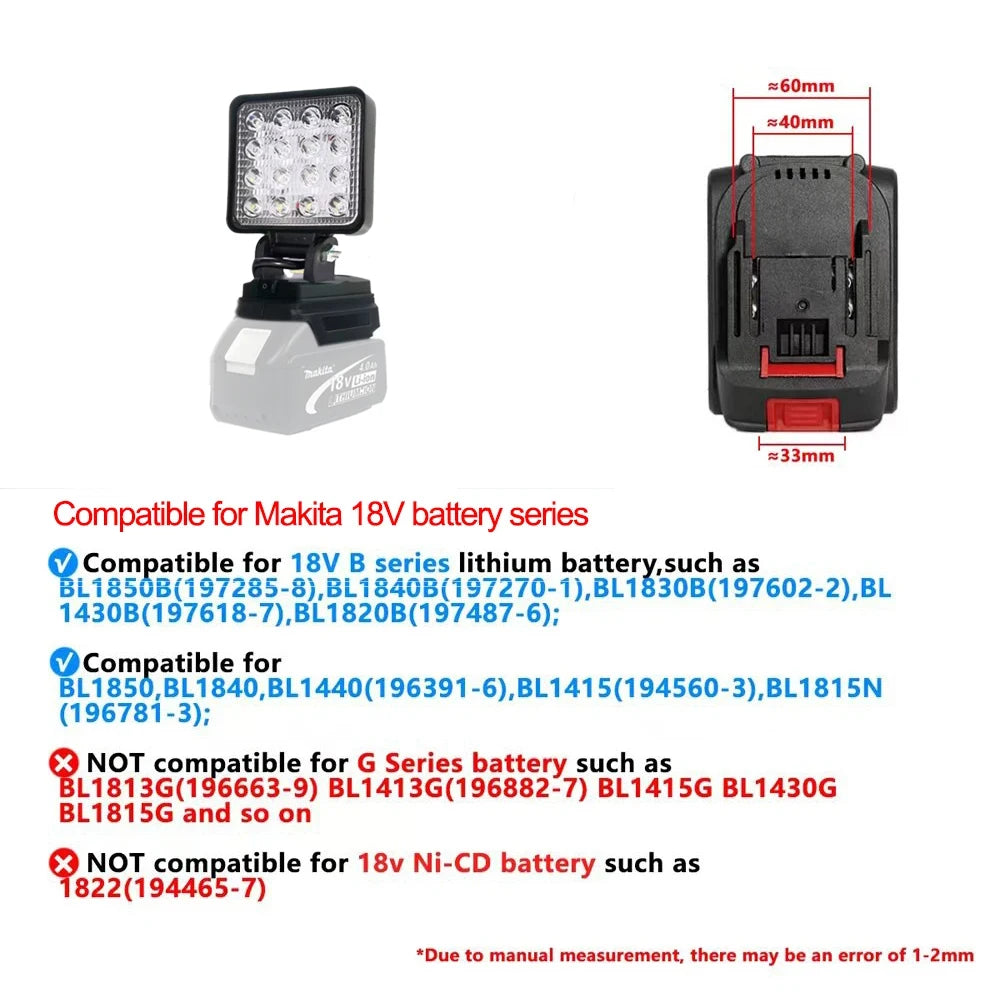 Led Light Portable Spotlight Cordless Outdoor Work Fishing Handheld Emergency ToolLight Fit Makita/Dewalt/Milwaukee 18V Battery