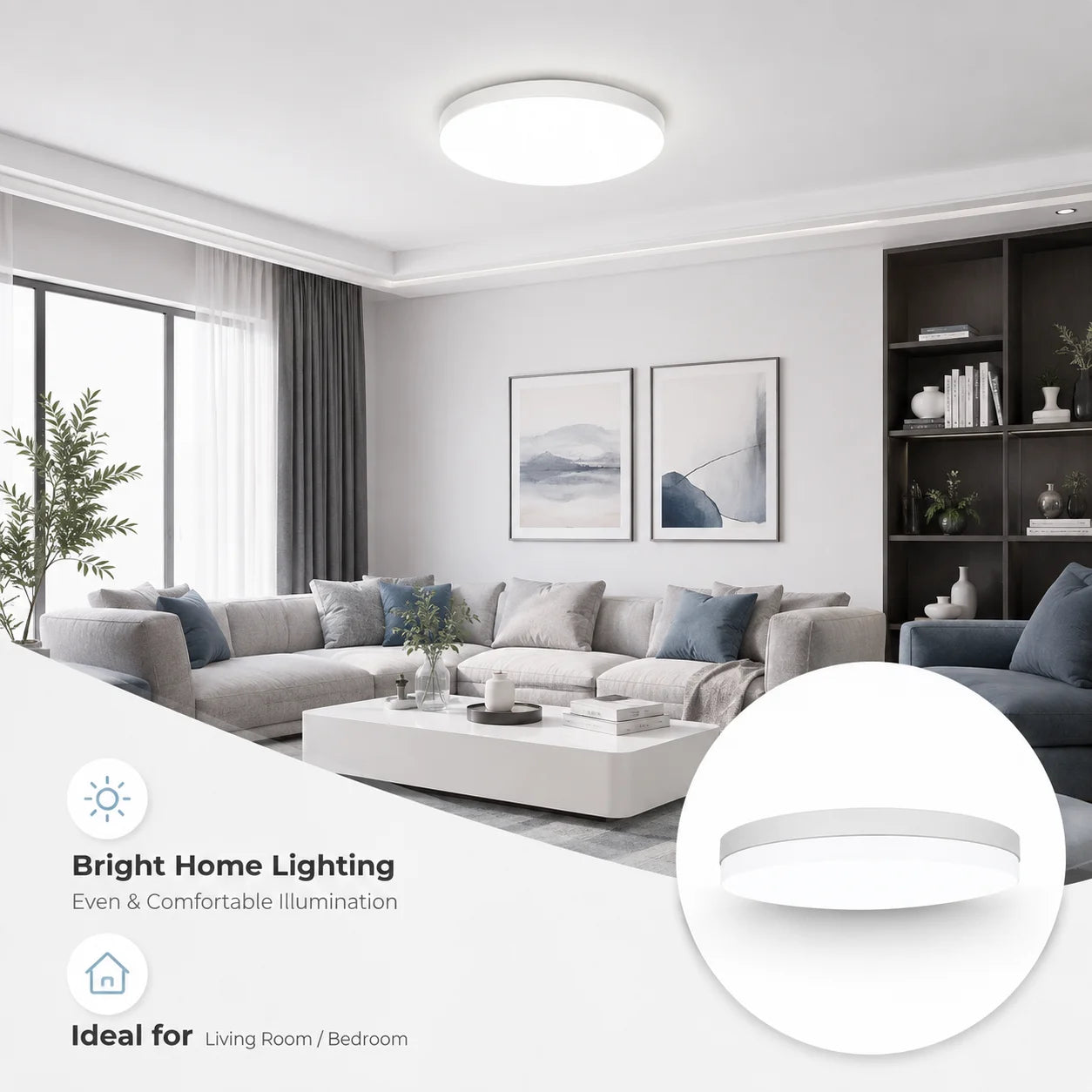 Ultra-thin Round LED Ceiling Lamp Waterproof Flush Mount Fixture 6500K Daylight Modern Home Lighting for Bedroom Kitchen Hallway