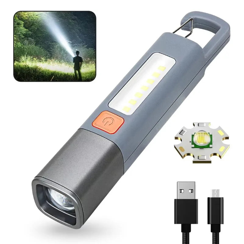 1/2pcs Mini Portable LED Strong Lighting ABS Flashlamp Rechargeable W/Hook Zoomable Torch Outdoor Camping Hanging Emergency Lamp