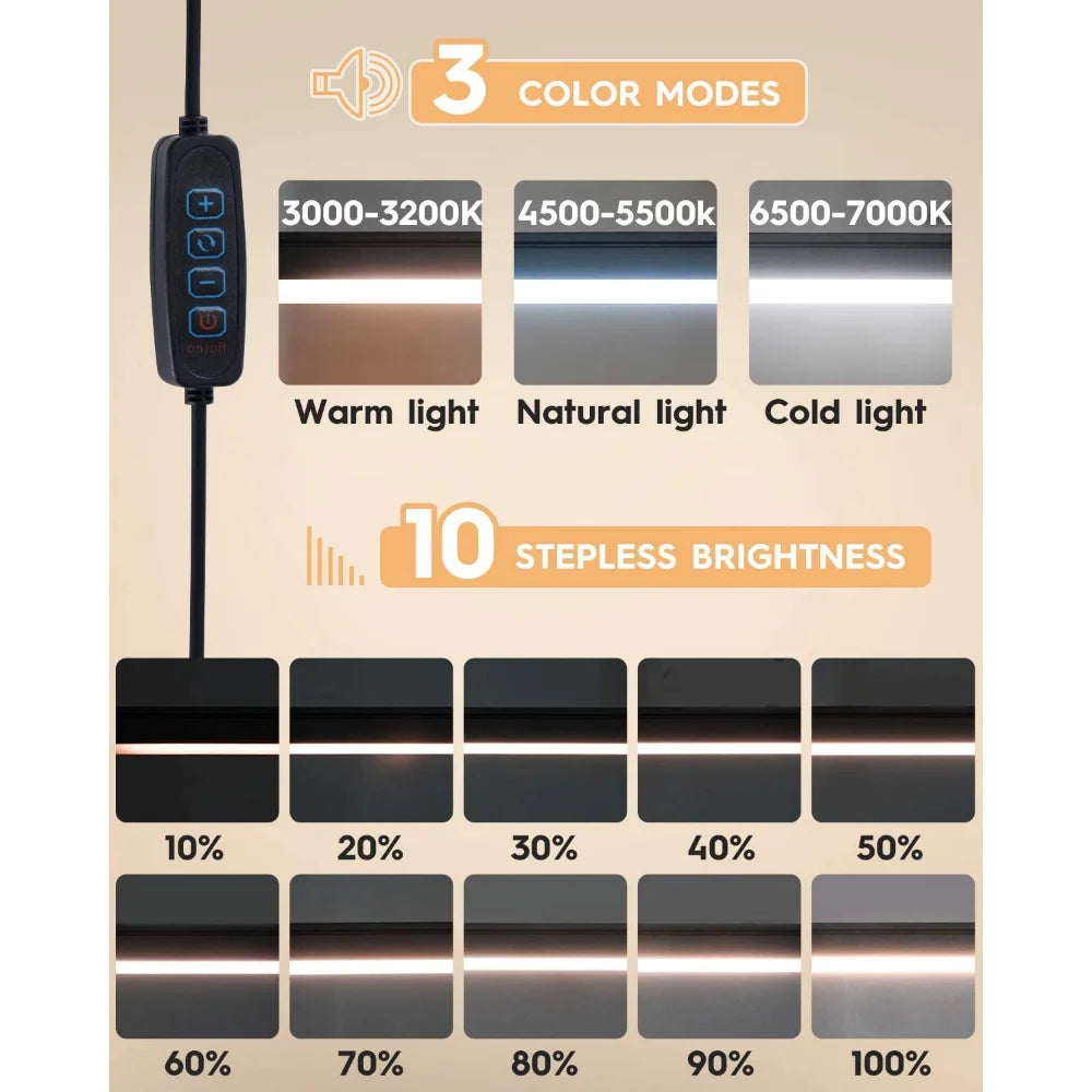 10W LED Desk Lamp with Clamp Adjustable Swing Arm Dimmable Table Light 3 Color Modes 10 Brightness Levels Eye-Caring USB Reading
