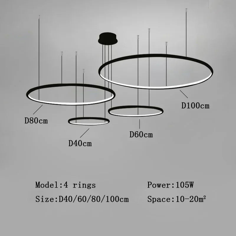 Led Chandelier Black Rings Ceiling Mount Chandelier Lighting for Living room Dining room Kitchen Luminaires