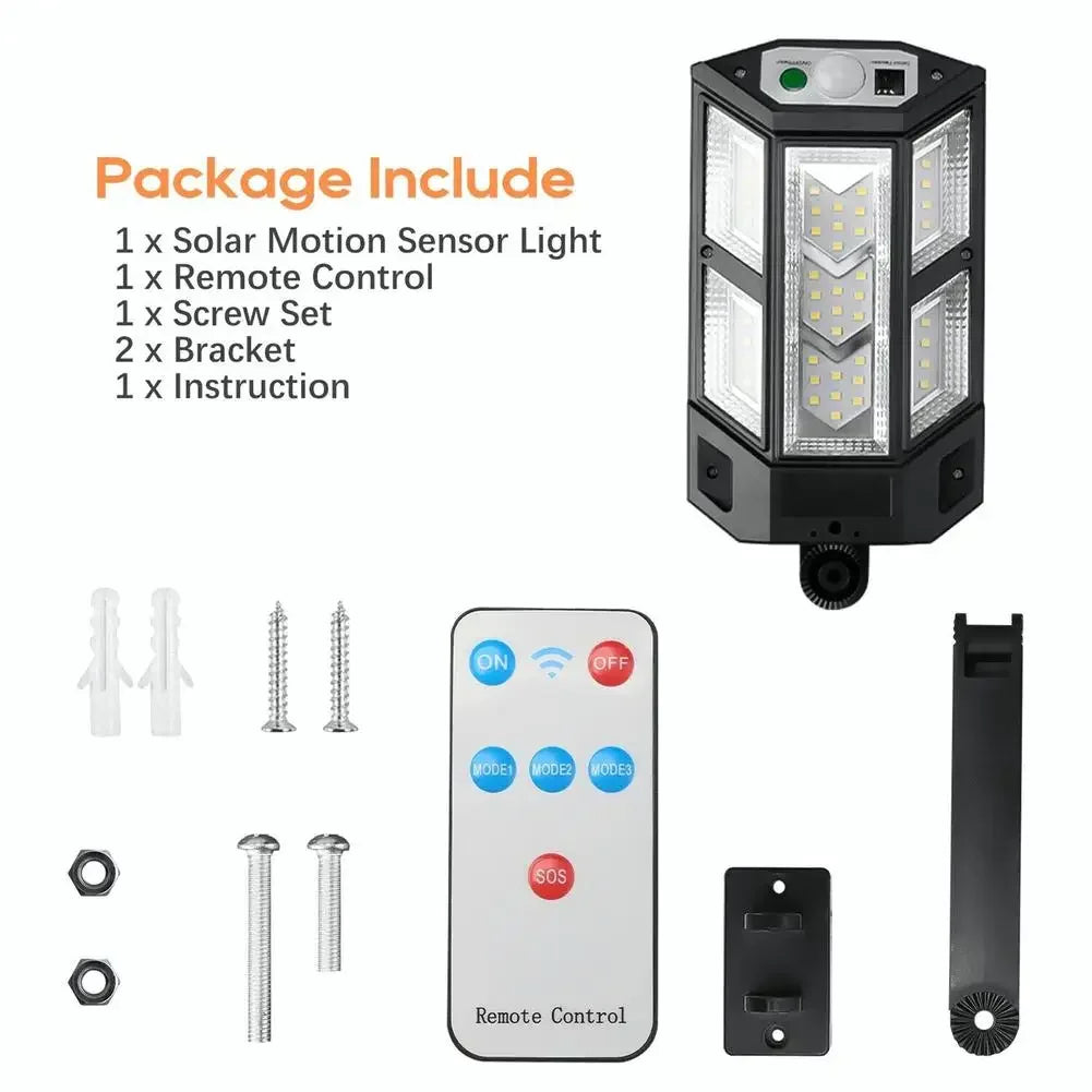 Super Bright Solar Powered Outdoor Lights Motion Sensor LED Wall Lamp Waterproof Security Lighting for Garden Patio Garage Door