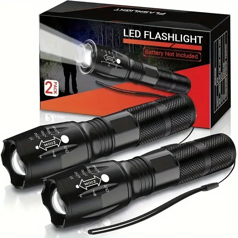 LED Flashlight 2 Pack, Bright 2000 Lumens Tactical Flashlights High Lumens with 5 Modes, Waterproof Zoomable Flash Light