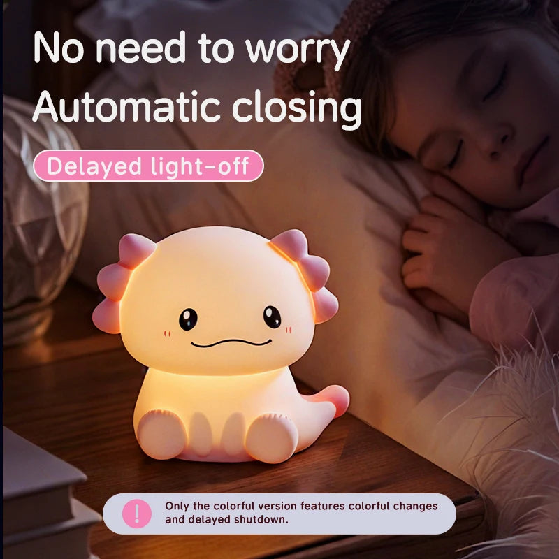 New salamander night light, cute and soft silicone lamp, Axolotl USB charging, bedroom desk ornament, holiday birthday gift