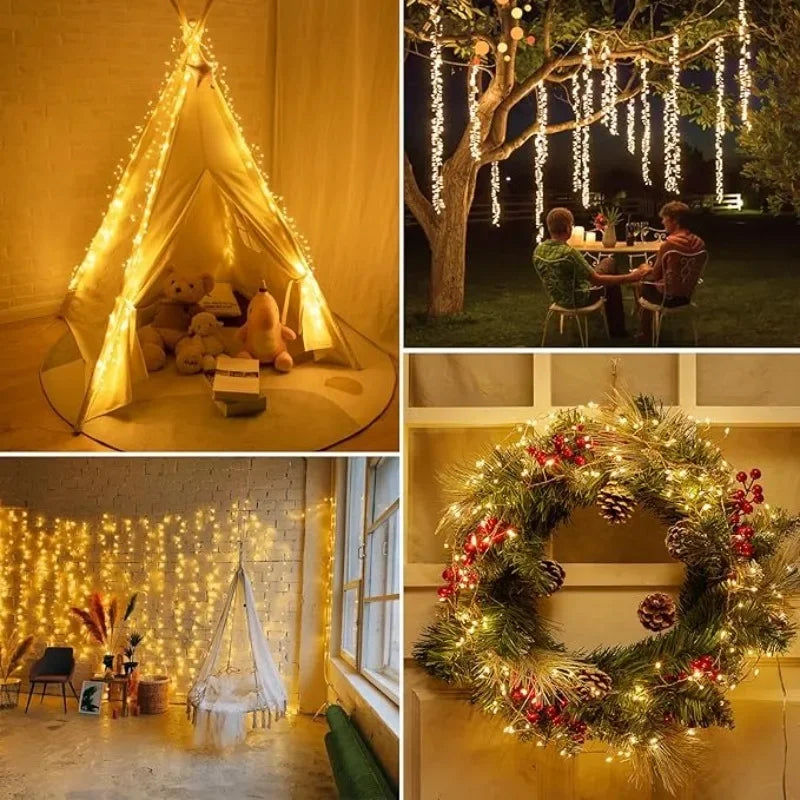 Remote Control USB Firecracker LED Lights with 50-200LED Silver Wire String Fairy Lamp for Bedroom Party Wedding Christmas Decor