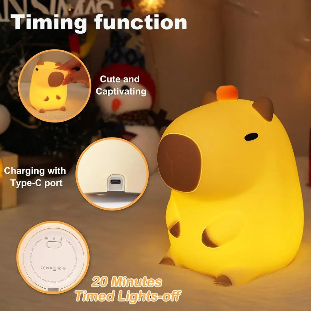 Capybara Little Night Light USB Rechargeable Animal Lamps Silicone Night Light with Timing Function Children's Christmas Gifts