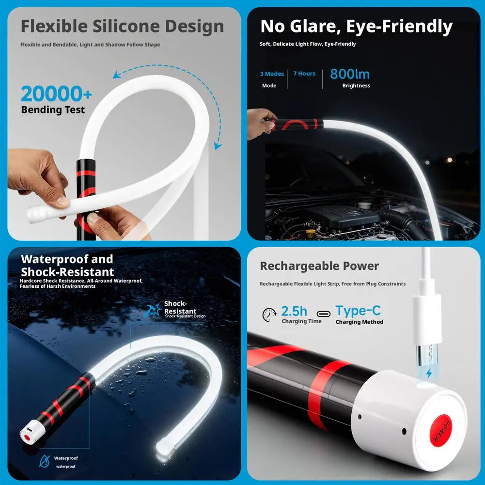 Rechargeable Flexible LED Flashlight 73cm High Lumen Outdoor Lamp Work Light for Auto Repair Engine Inspection Mechanic Tool