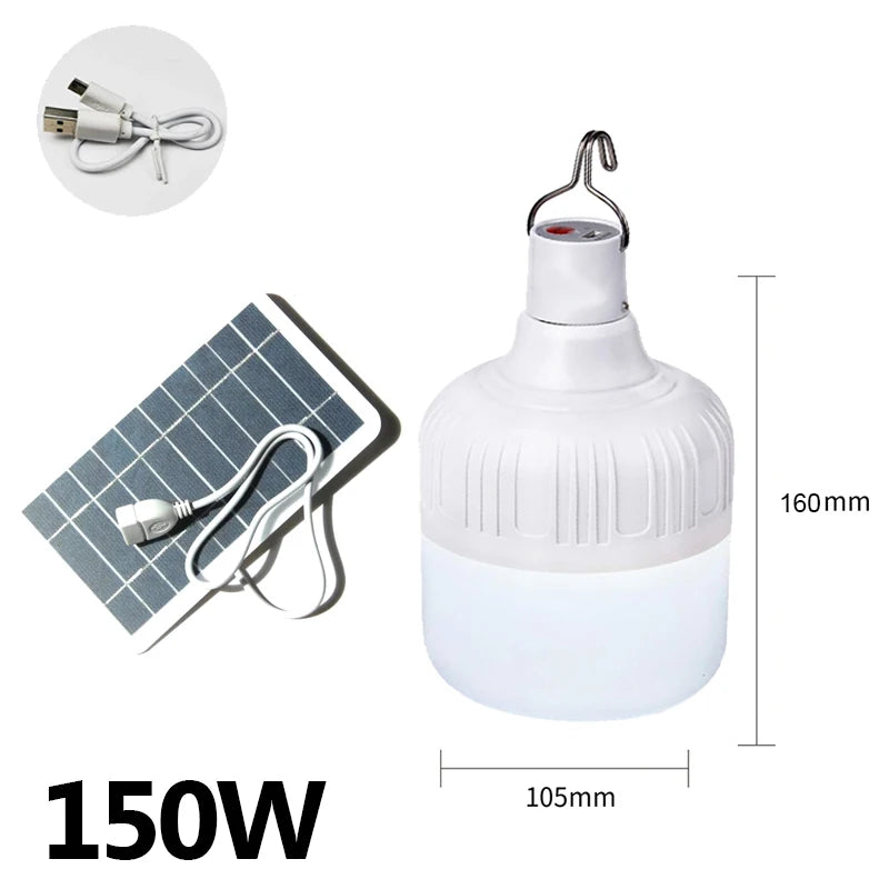 LED Portable Lights with Solar Panel Outdoor USB Rechargeable Emergency Lanterns Hanging Camping Energy Saving Bulb Tent Garden
