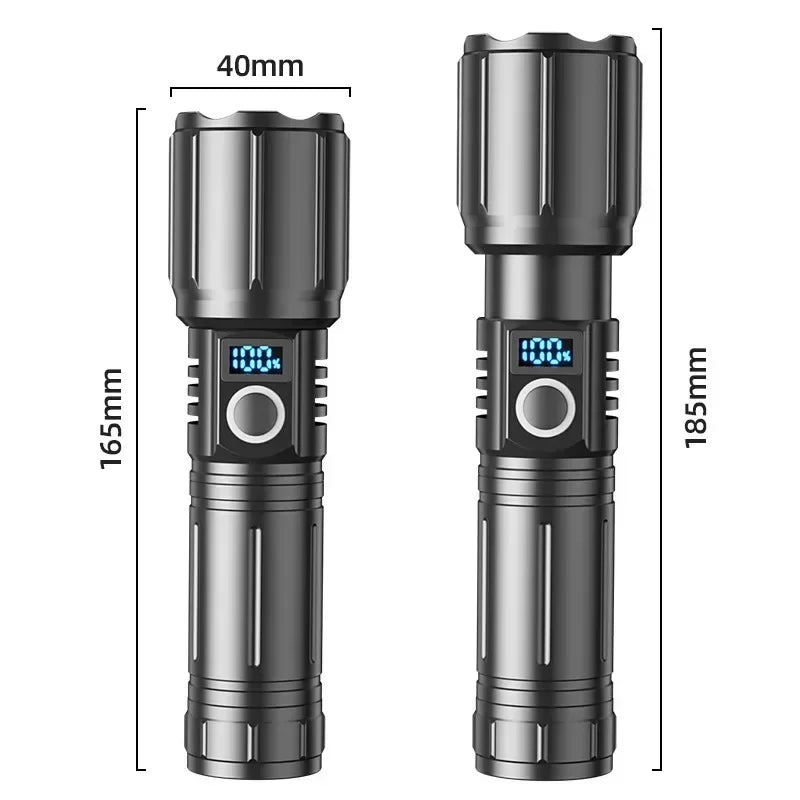 High Power LEP White Light Flashlight 3000 Meter Long Range 26650 Battery Type C Usb Rechargeable Tactical Portable Lantern