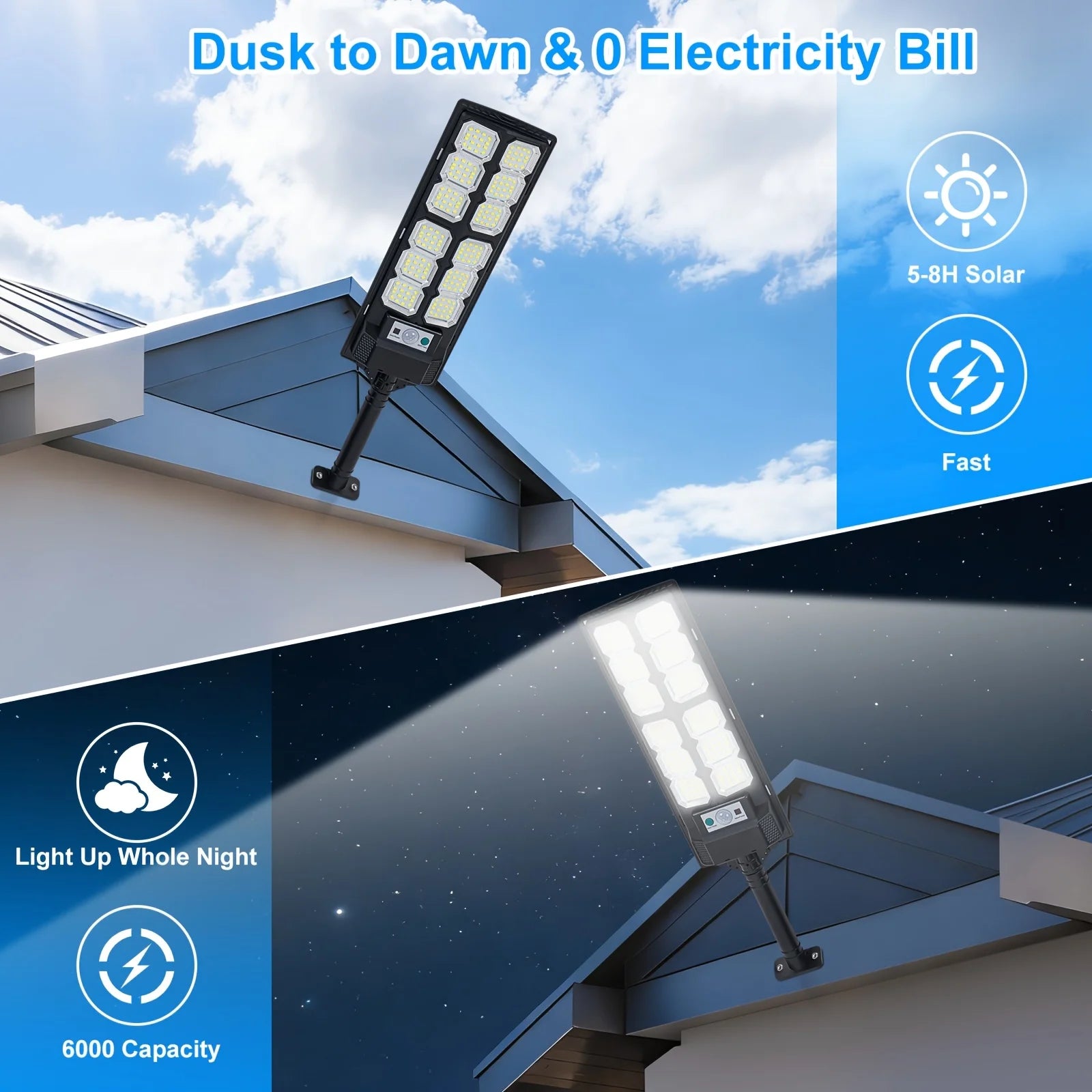 IPX7 Waterproof Solar Street Light Outdoor, LED Solar Wall Light with Motion Sensor, Timer for Garage Garden, Entryway Garage