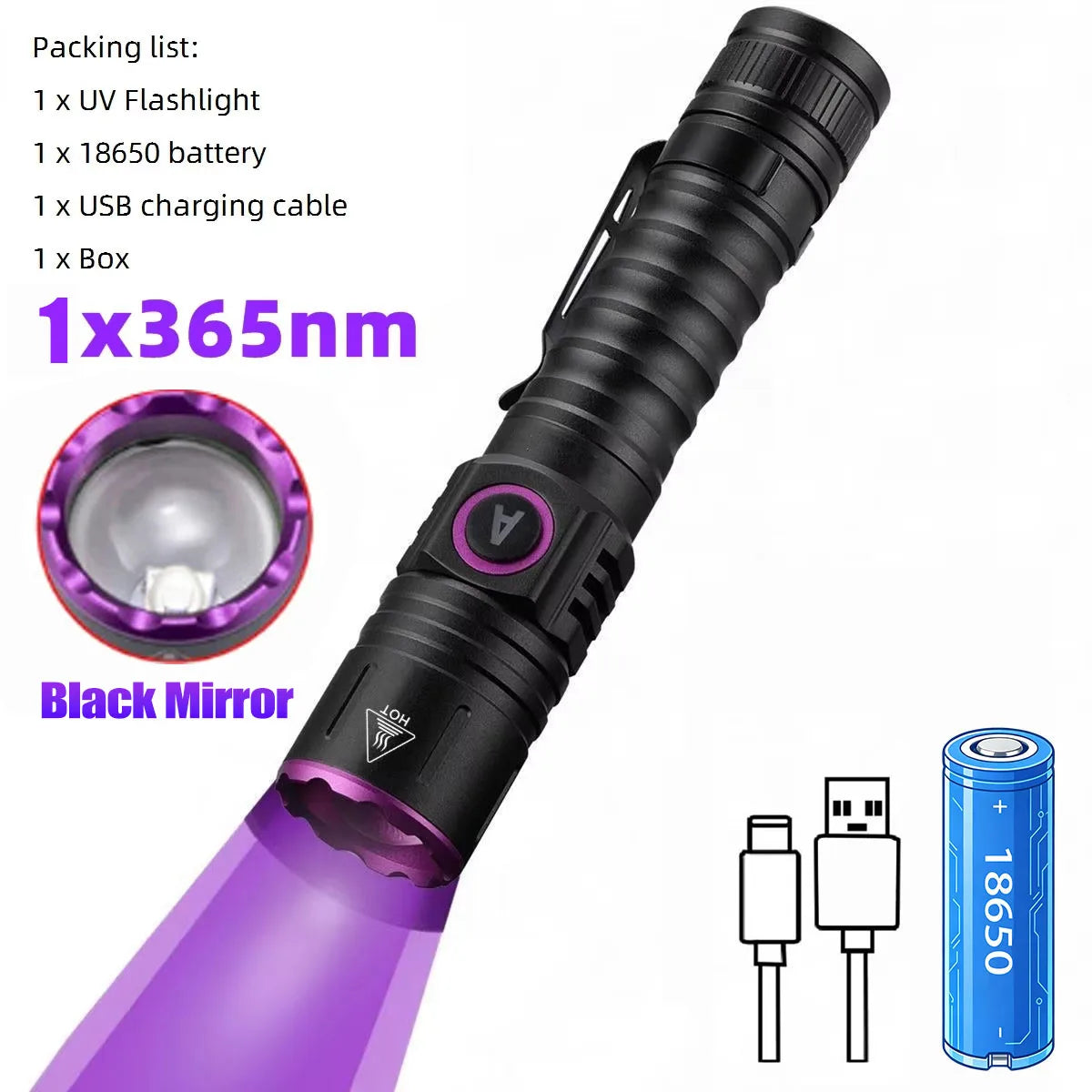 3x365nm UV LED Flashlight High Power Blacklight USB Rechargeable CatDog Pet Stain Tinea UV Glue Curing Scorpion Lamp Torch