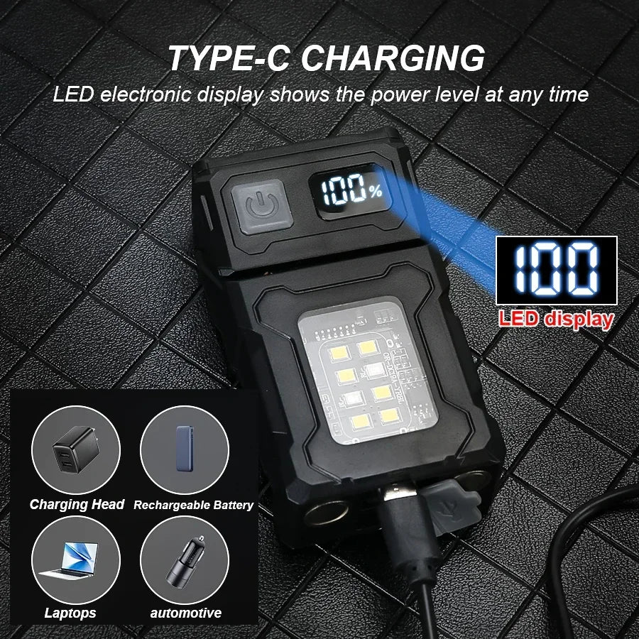 LED Magnetic Work Light Portable Rechargeable Mini Flashlight Multi Outdoor Camping Emergency Car Repair Torch with COBSidelight