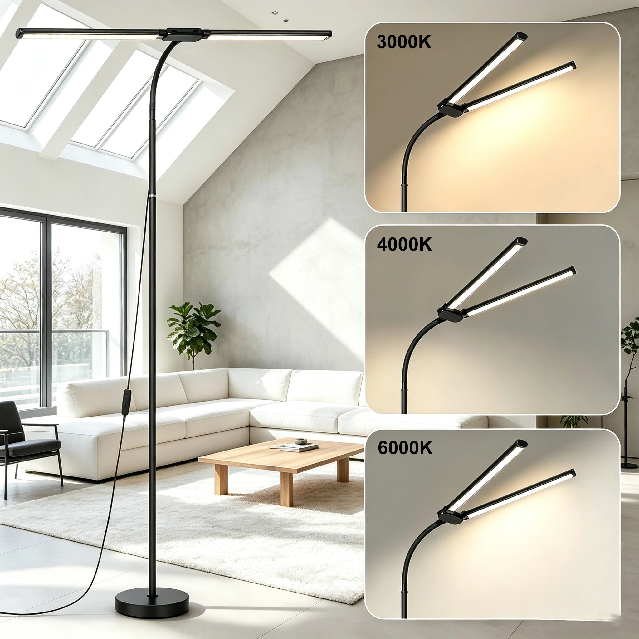 Modern LED Floor Lamp 3 Color Modes 8 Brightness Adjustable Flexible Gooseneck USB Standing Lamp for Living Room Reading Study Workbench