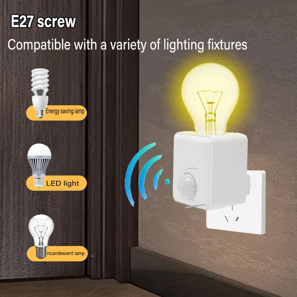 AC110-240V E27 Led Lamp Base with Motion Sensor PIR Human Induction Light Bulb Holder Socket Adapter Converter Adjustable