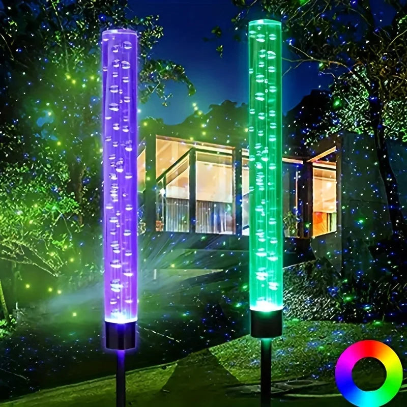 Color-Changing Solar Lights] 1pc Solar Garden Lights | Color Changing RGB Bubble Bar Solar Path Lights for Outdoor, Lawn,