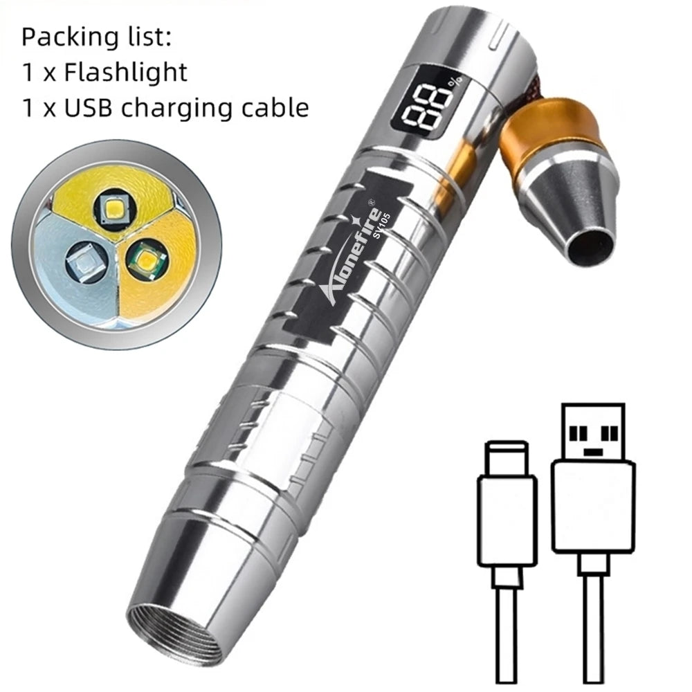 3-in-1 White Yellow UV 365nm LED LCD Flashlight USB Rechargeable Jewelry Jade Stone Pet Stains Marker Ore Money Scorpion Light