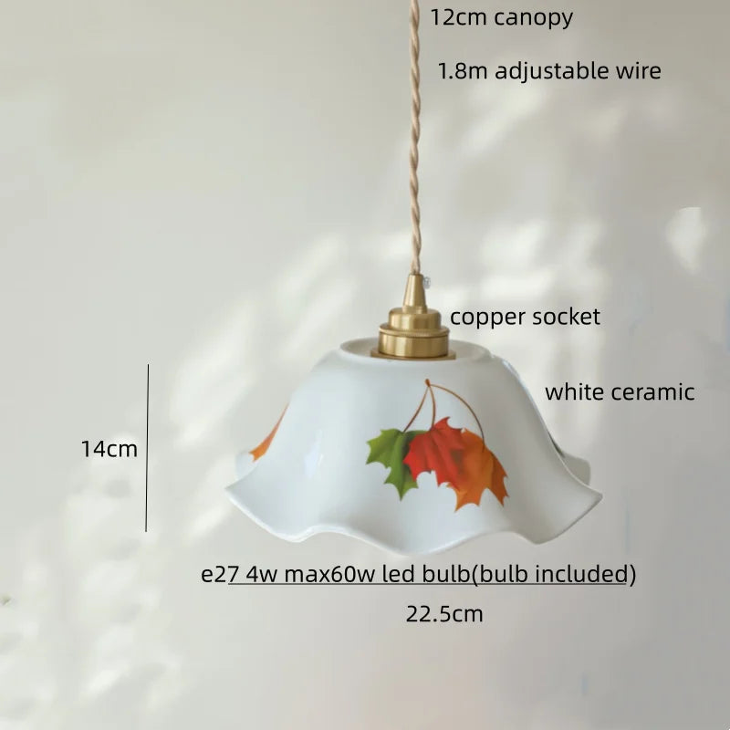 IWHD Home Decor LED Pendant Light Fixtures Bedroom Hallway Living Room Nordic Modern Leaf Ceramic Copper Socket Hang Lamp Lampen