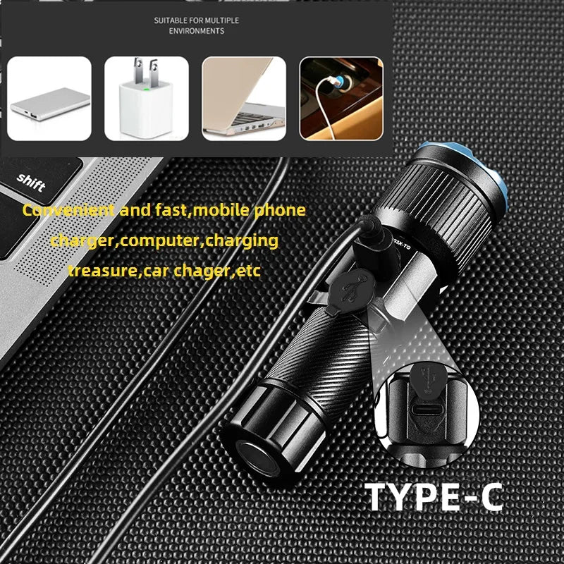 Zoom White Light Beam Mini Flashlight Rechargeable Portable Child Lady Backpack Pocket Home Outdoor Magnet Work Emergency Torch