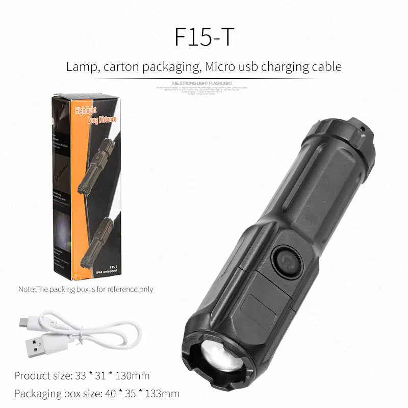 Powerful LED Flashlight with Telescopic Zoom Strong Light Tactical Torch Portable Long-Range Flood Camping Spotlight