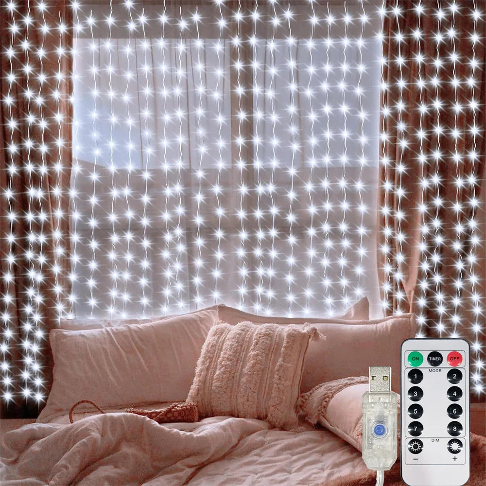 3M 6M USB LED Curtain 8 Modes Light with Remote Wedding Bedroom Living Room Ramadan Decorations EID Mubarak Valentine's Day 2026