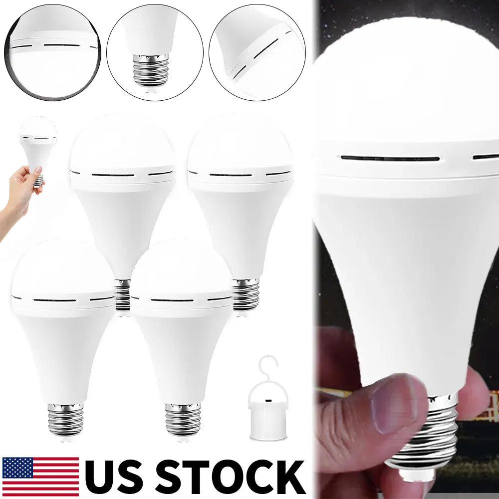 4pcs 12W Rechargeable Emergency LED Bulbs with Battery Backup – E27 Base, 6500K Cool White Light, 800mAh Lithium Polymer Battery