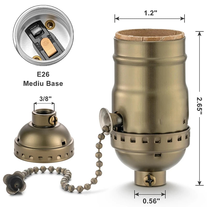 Vintage Edison Style E26/E27 LED Lamp Holder W/ Zipper Switch - Bronze & Pearl Black Hang Wire Suspension Light Fixture