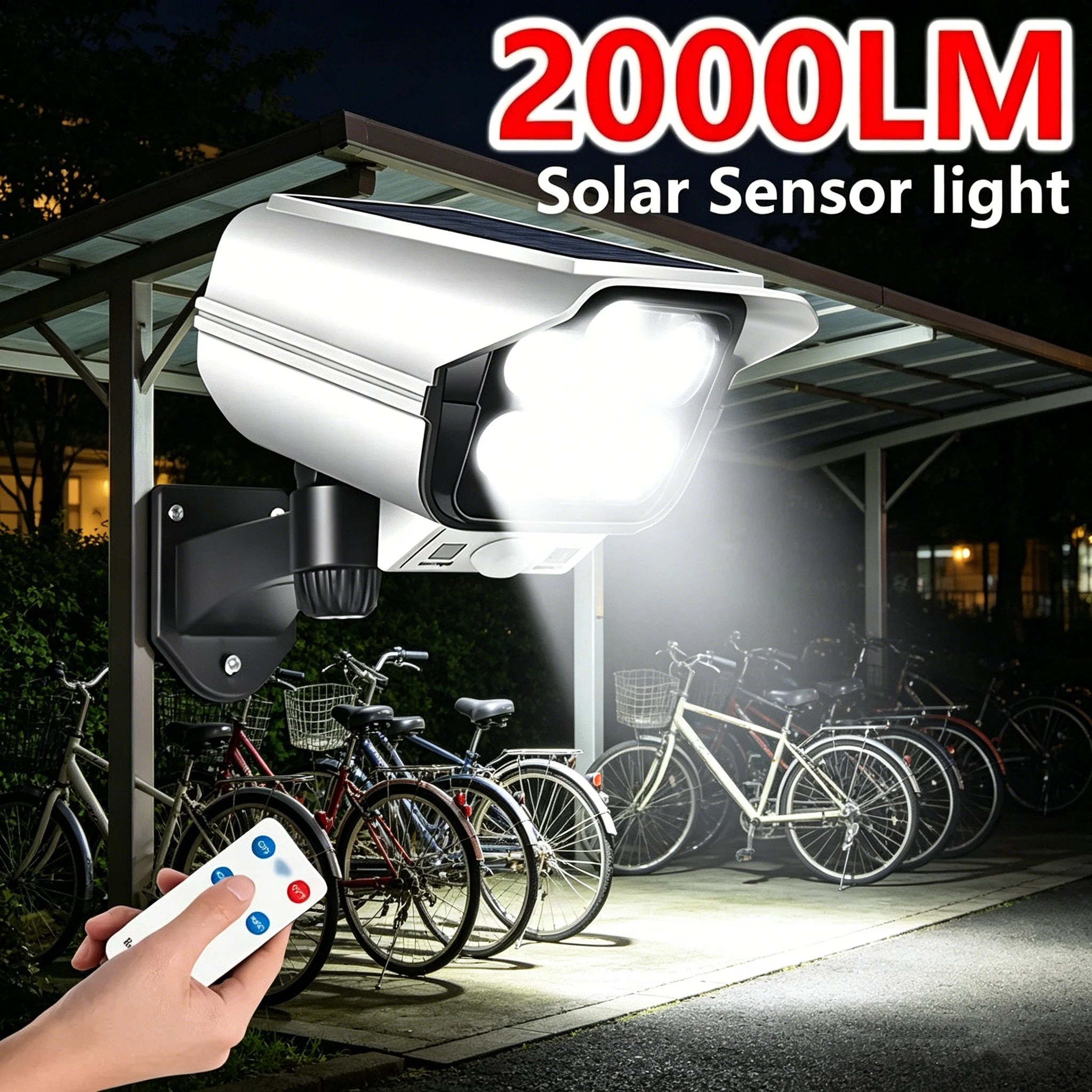 3 Modes Multi-angle Lighting Remote Control Solar Powered Simulation Monitoring Induction Wall Lamp with Red Light Warning