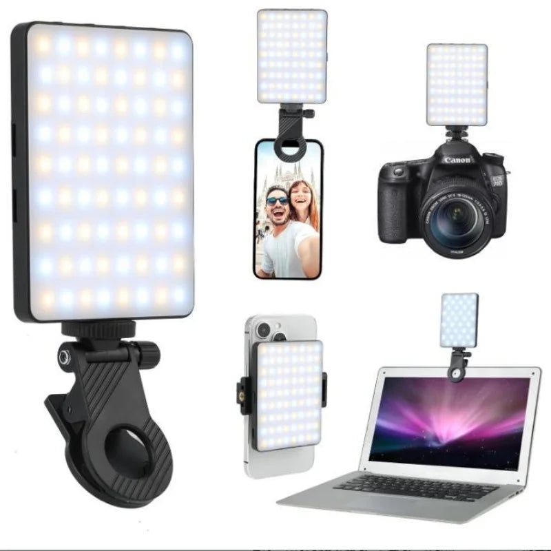 1pc Rechargeable LED Selfie Light,3 Modes Dimmable Light,Clip-On for Phone/ Laptop/ PC,Makeup,Video,touch Up Makeup