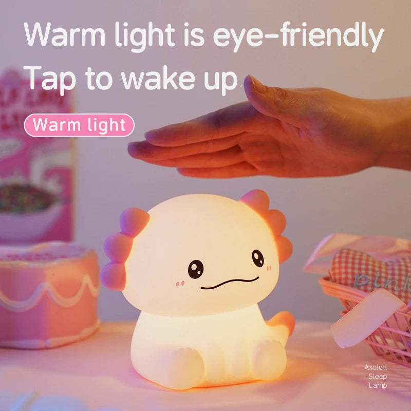 New salamander night light, cute and soft silicone lamp, Axolotl USB charging, bedroom desk ornament, holiday birthday gift