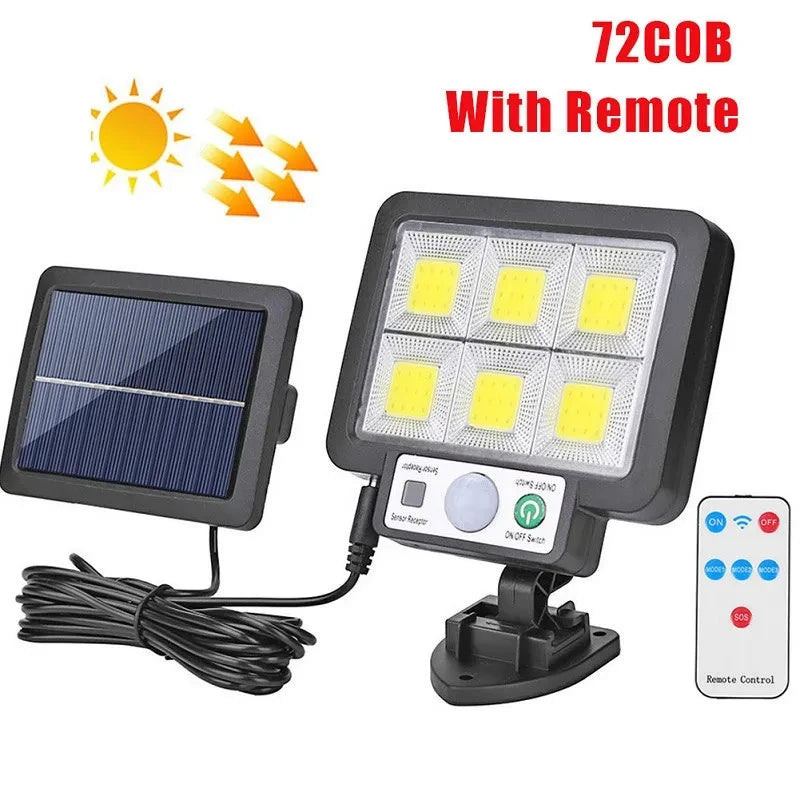 Split-Type Solar Light Motion Sensor 72 COB Wall Lamps Separate Indoor/Outdoor Garden Lighting Lamps with Remote Control