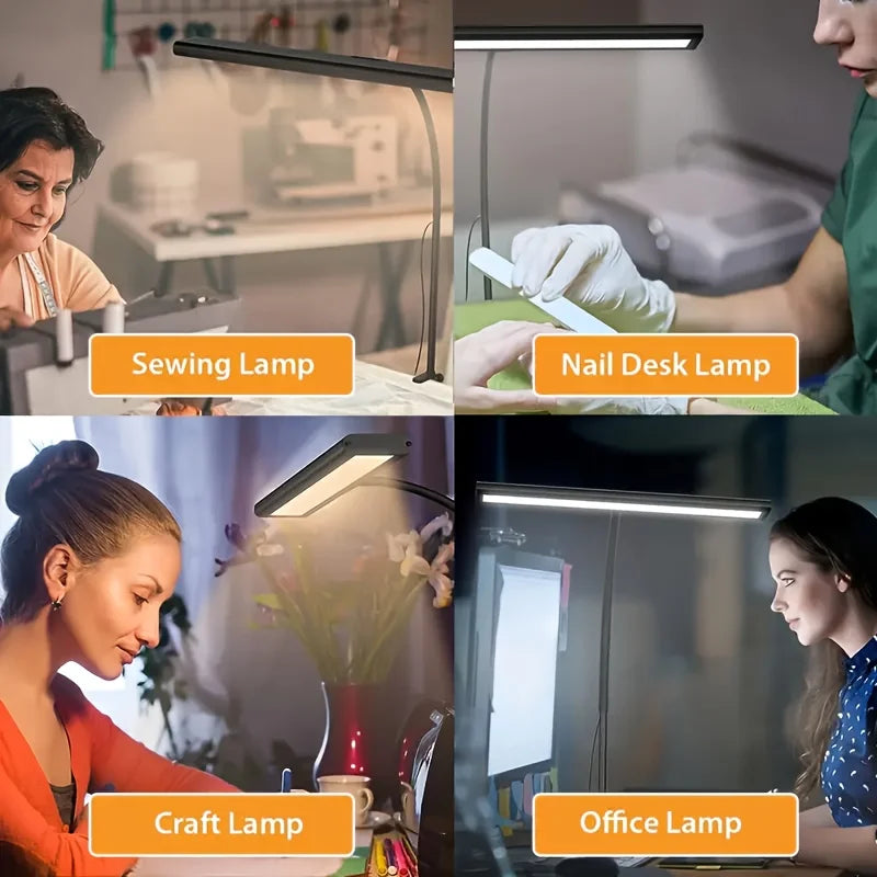 LED Desk Lamp with Clamp 15.75 Stepless Dimming Light 100 LEDs Eye-Caring Light USB Powered Adjustable Flexible Gooseneck  for Home Office, Study& Workbench