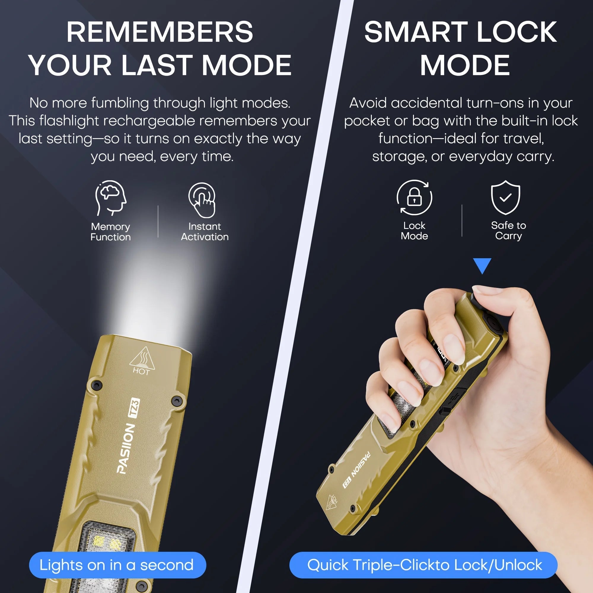 Rechargeable Slim EDC Flashlight, High CRI Tactical Light for Women. Equipped with Side Lights of Warning Red, UV and White LED. 1500 Lumens Pocket Flashlight with 5 Light Modes, Great for Outdoor, Emergency and Work Use.