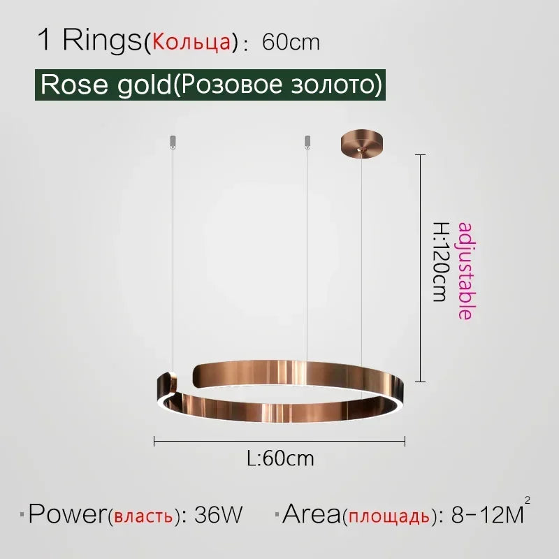 Modern Art Circle Rings Ceiling Chandeliers Hanging Pendant Led Lighting for Living Room Staircase Hotel Decor Suspension Lustre