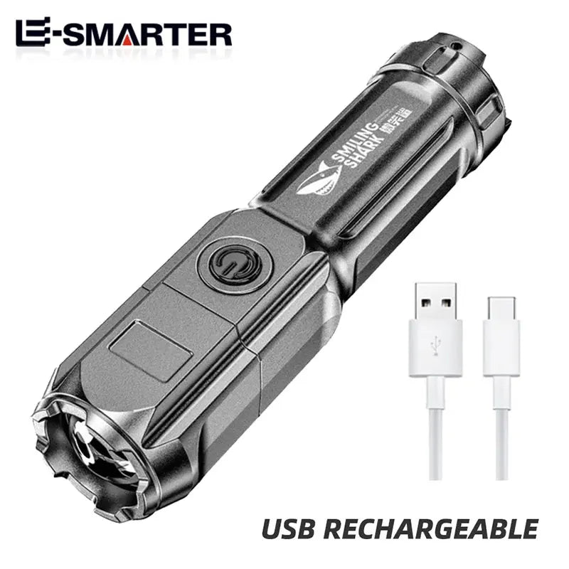 Powerful LED Flashlight with Telescopic Zoom Strong Light Tactical Torch Portable Long-Range Flood Camping Spotlight