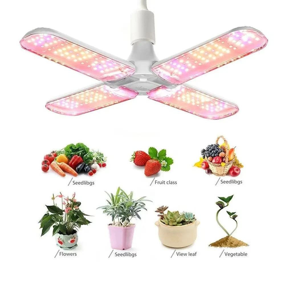 48W Fan Leaf Foldable LED Grow Light Full Spectrum E27 Plant Growing Light Phytolamp Bulb Indoor Plants Flower Seedling