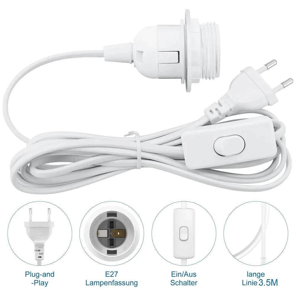 1.8M Lamp Base Holder Power Cord Cable E26 E27 EU/US Hanging Pendant LED Light Fixture Socket Cord Adapters With Switch Wire
