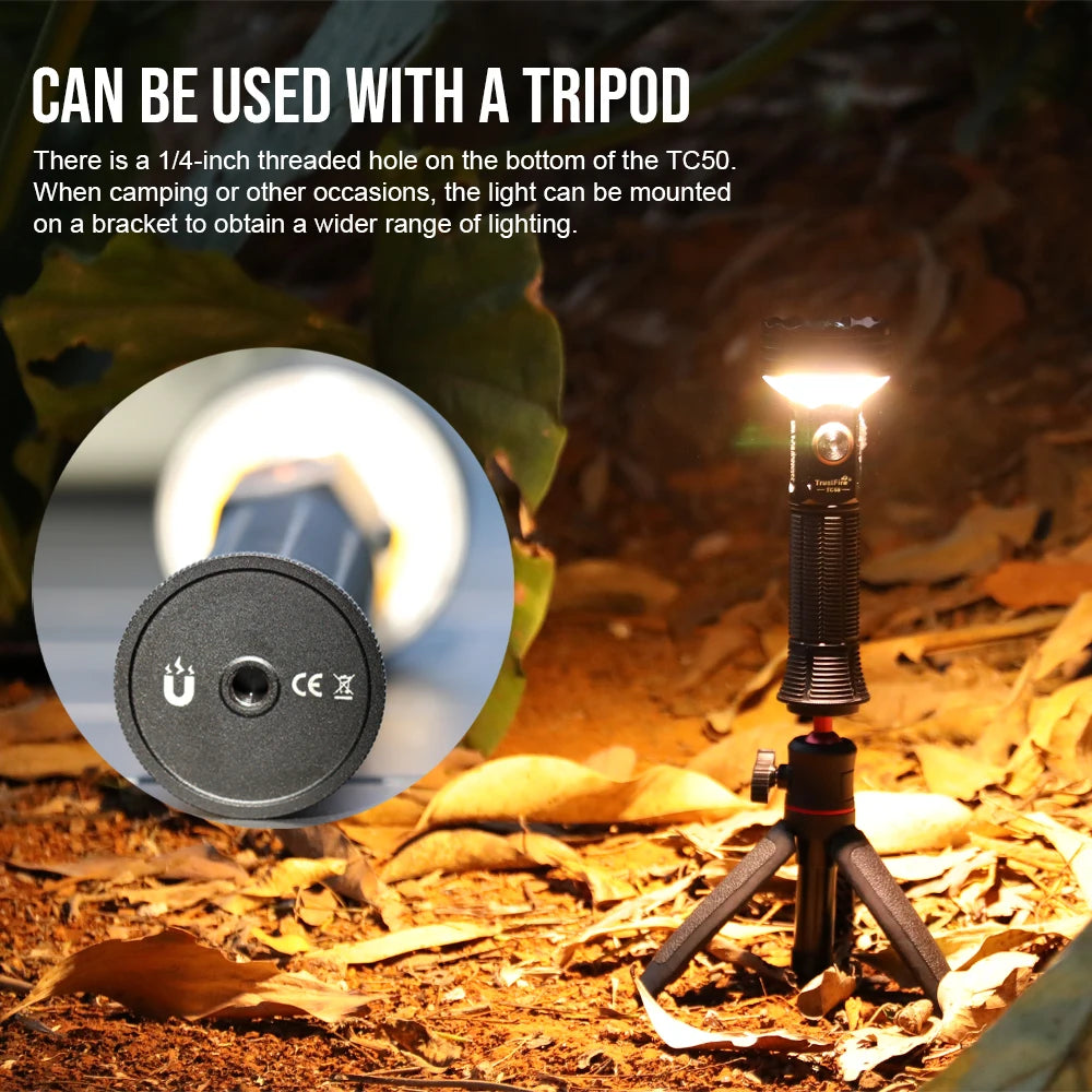 TrustFire TC50 5100LM Multifunction LED Flashlight Magnetic Lantern Camping Light Rechargeable Waterproof IPX6 Power Bank USB-C Outdoor Hiking Emergency Tent Red Blue Light