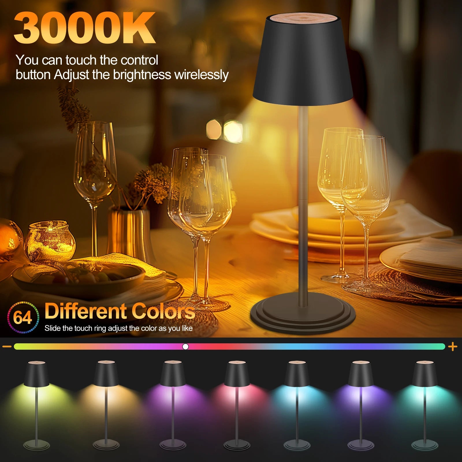 LED Desk Lamp, USB Rechargeable Desk Lamp, Bedroom Ambient Bedside Lamp, Touch Light, Hotel Bar Restaurant RGB Night Light