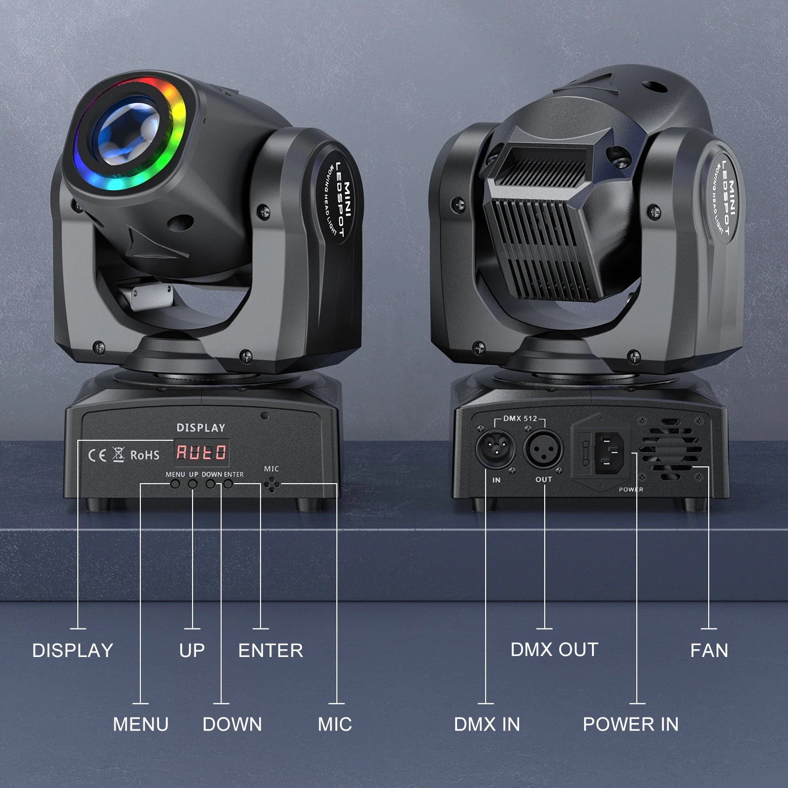 Yiflamefly 2Pcs 100W LED Beam Pattern Moving Head Stage Effect Lighting 8 patterns DMX512 9CH/11CH For DJ Show Concert Party