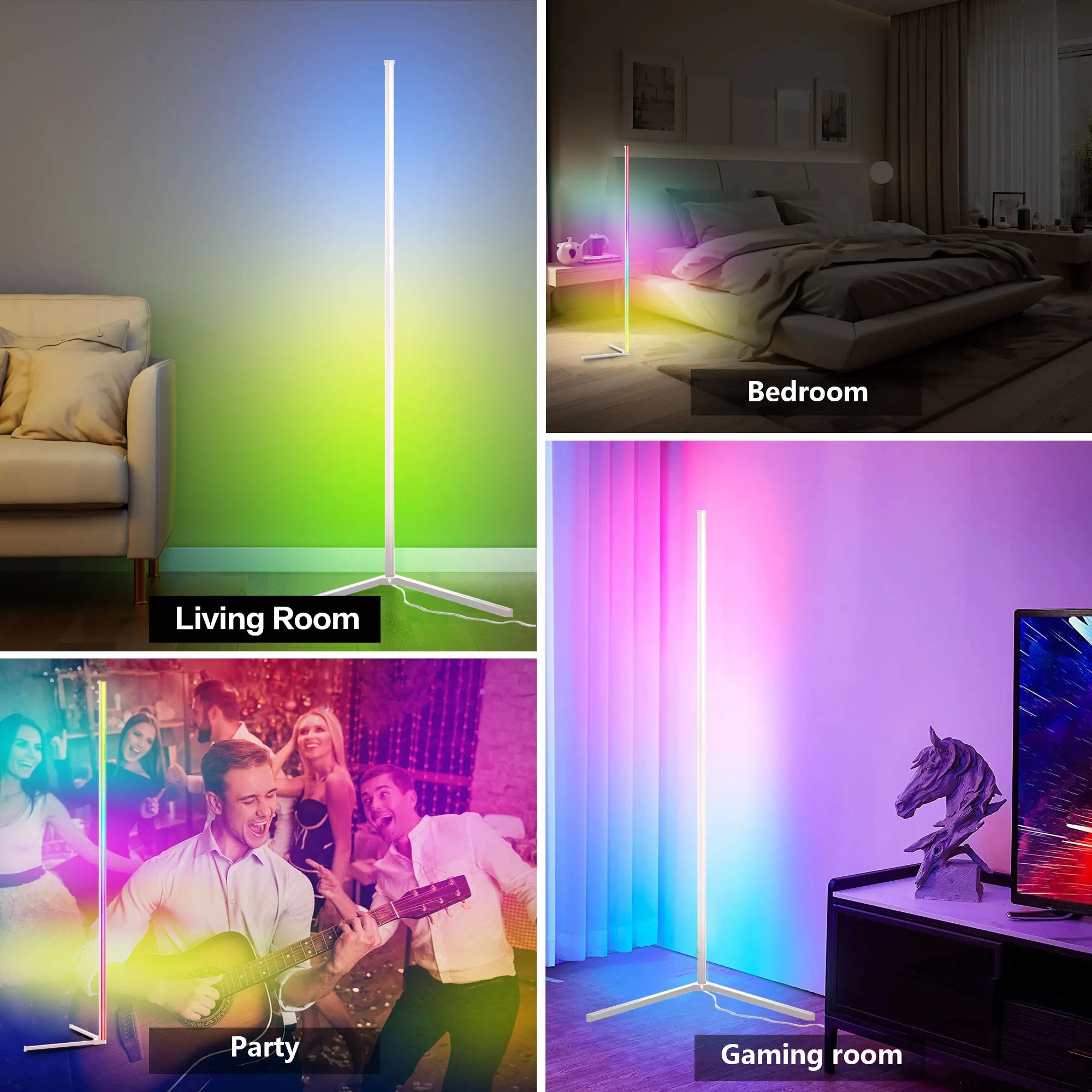 White L-Shaped Floor Lamp, USB Floor Light, Bluetooth APP & Remote Control Standing Lamp, Modern Floor Lamp for Living Room Bedroom Office
