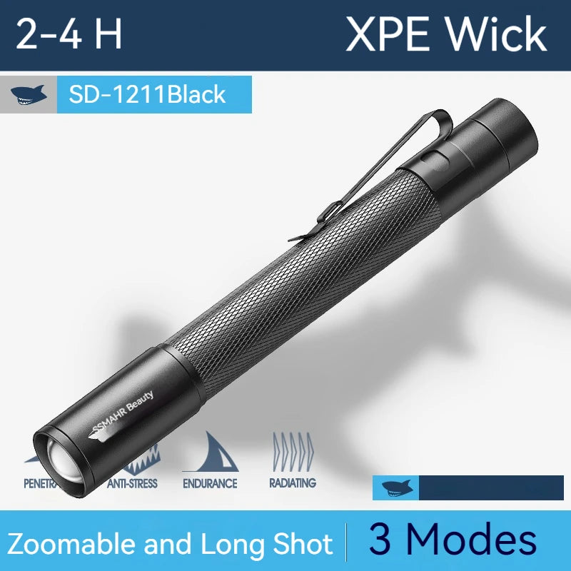 Smiling Shark SD1211 Pen Light Portable Zoomable Flashlight  Waterproof Torch Light for Camping Hiking Outdoors