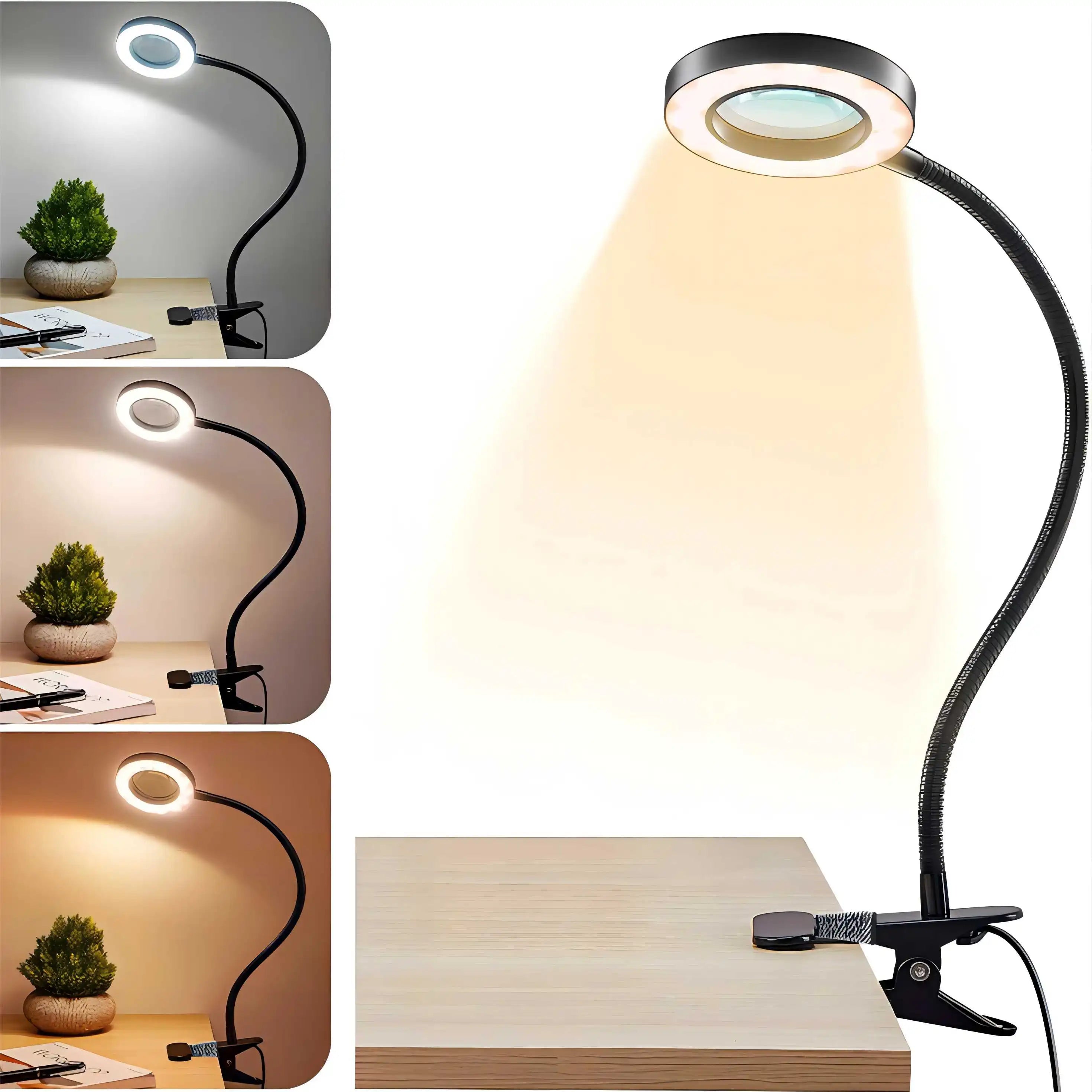 Dimmable LED Clip On Magnifying Lamp 5X, Clamp Magnifying Glass with Light for Reading, Crafts, DIY & Repair, 1 Piece.