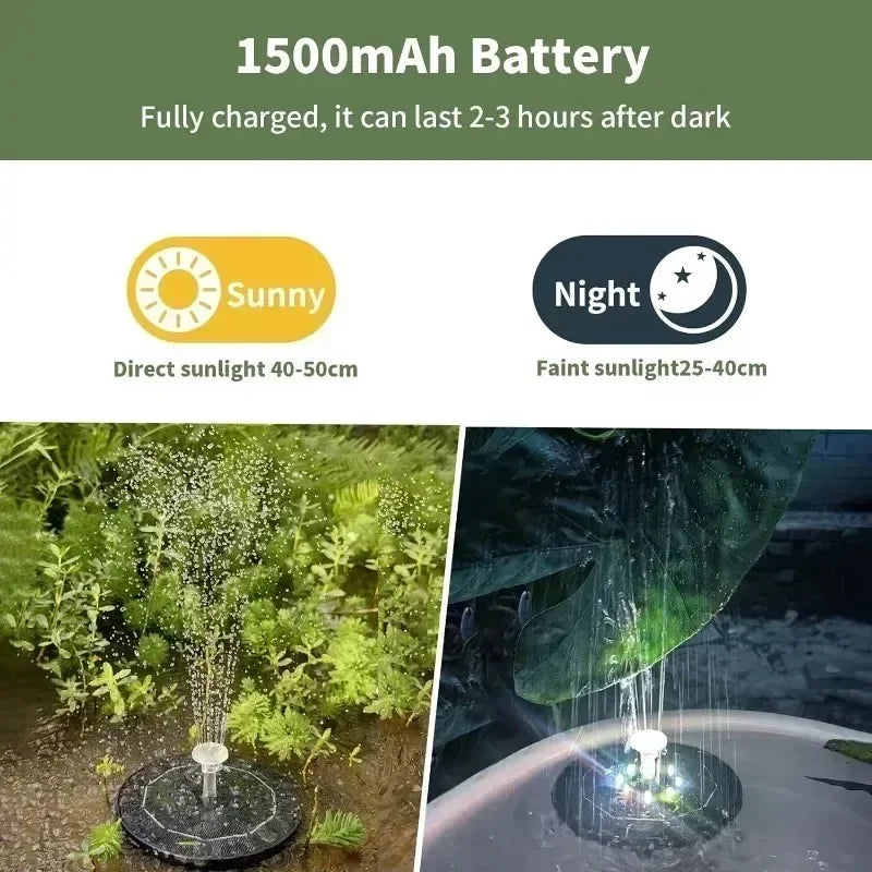 12LED Solar Fountain Water Pump 1200mAh Floating Design with Nozzles & Colorful LED Lights Ideal for Bird Baths Garden Ponds