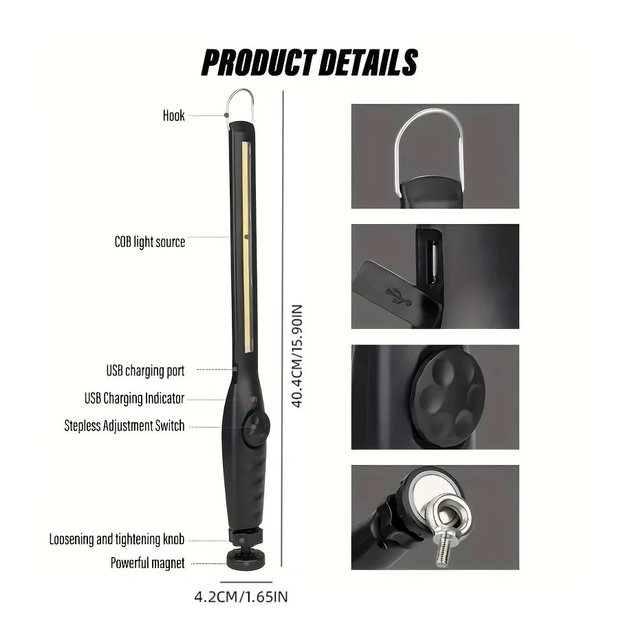 KDULIT LED Magnetic Work Light Rechargeable Underhood Work Lamp With Hooks & Rotating Magnetic Base For Car Repairing Emergency